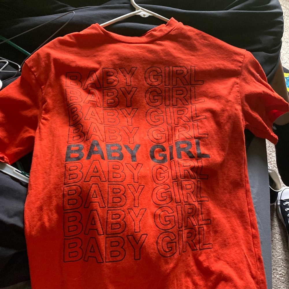 orange baby girl shirt, size small